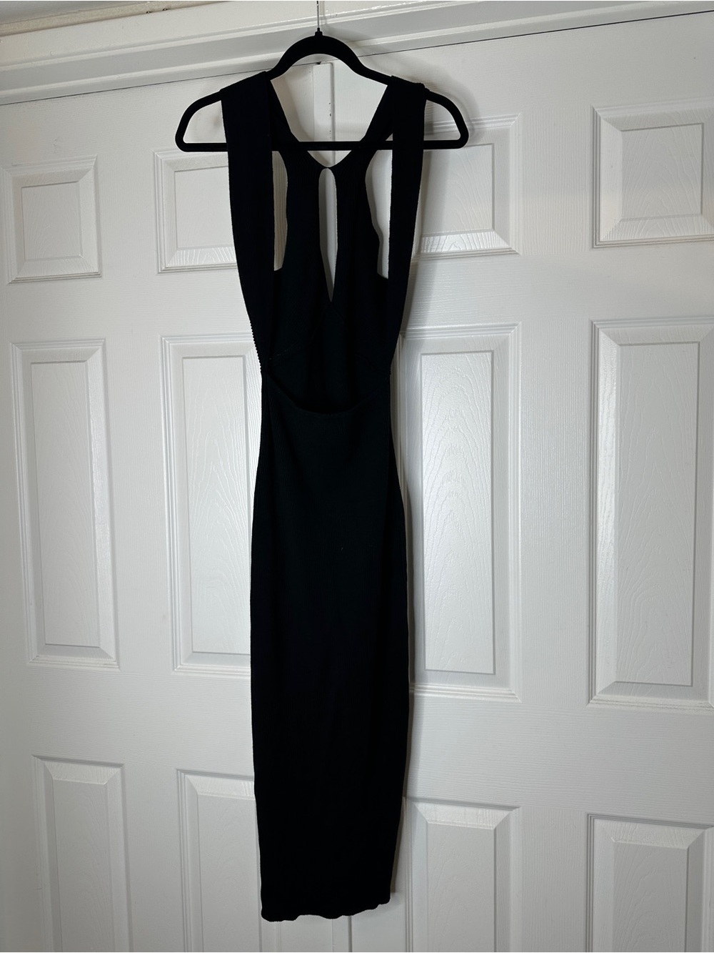 House of Harlow 1960 Black Ribbed Open Back Midi Dress | Cutout Bodycon | XS
